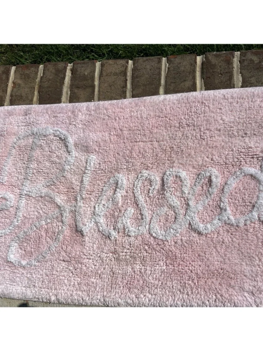 Chenille Rug Bath Mat Pink & White “Blessed” 29 X 18” Cottage Core